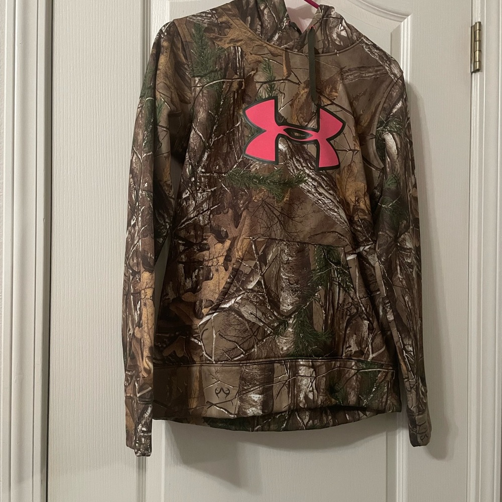 Under Armour Brown Camo Hoodie with Pink Logo